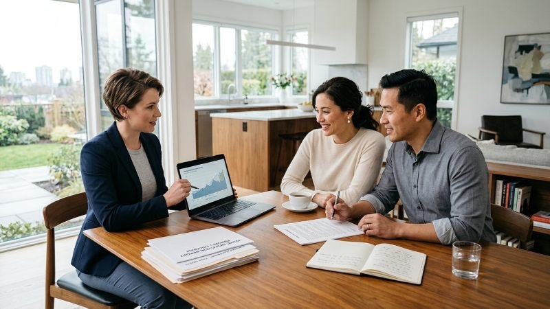 Real estate agent helping clients navigate a home purchase and sale